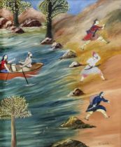 Tassaduq Sohail (Pakistani, 1930-2017) Untitled (Figures fleeing the approach of a boat)