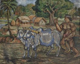 Sheikh Mohammed Sultan (Bangladeshi, 1923-1994) Untitled (Farmer ploughing with bulls)