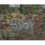 Sheikh Mohammed Sultan (Bangladeshi, 1923-1994) Untitled (Farmer ploughing with bulls)