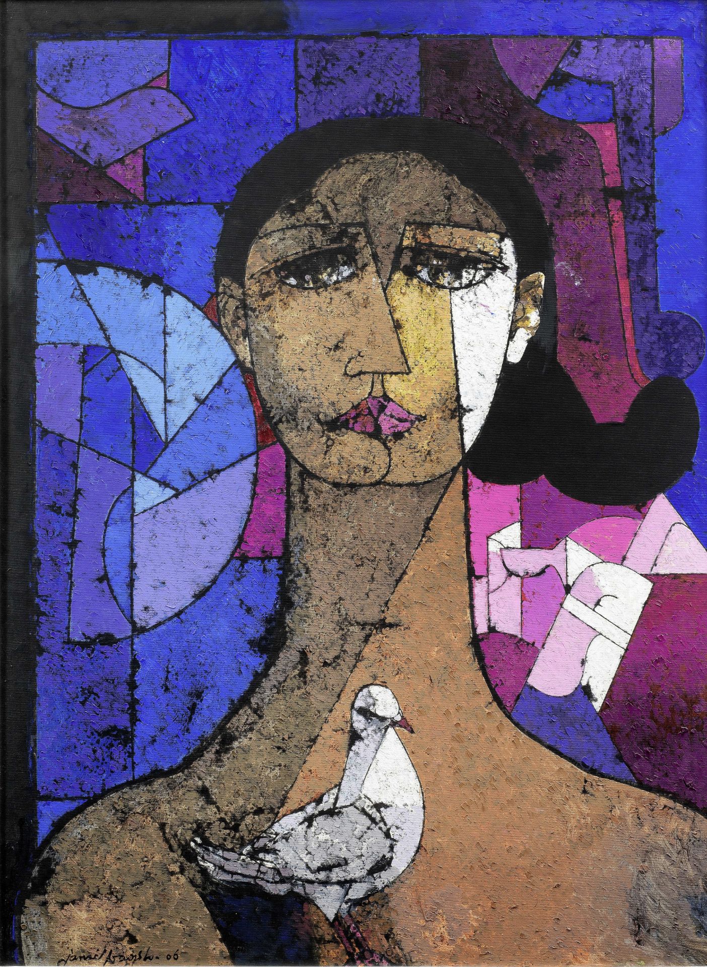 Jamil Naqsh (Pakistani, 1938-2019) Figure with Pigeon II