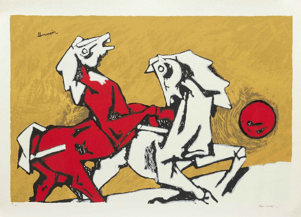 Maqbool Fida Husain (Indian, 1913-2011) Untitled (Horses with Two Figures); Untitled (Brown and B... - Image 3 of 6