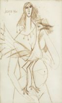 Francis Newton Souza (Indian, 1924-2002) Untitled (Lady and Bird)
