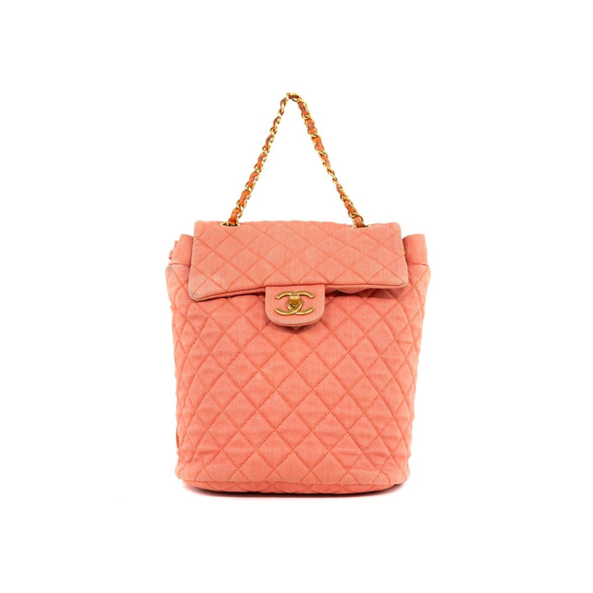 Chanel : Sac A Dos Urban Spirit Corail En Denim Matelass&#233;