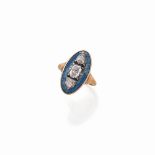 BAGUE EMAIL ET DIAMANTS, 19E SIECLE