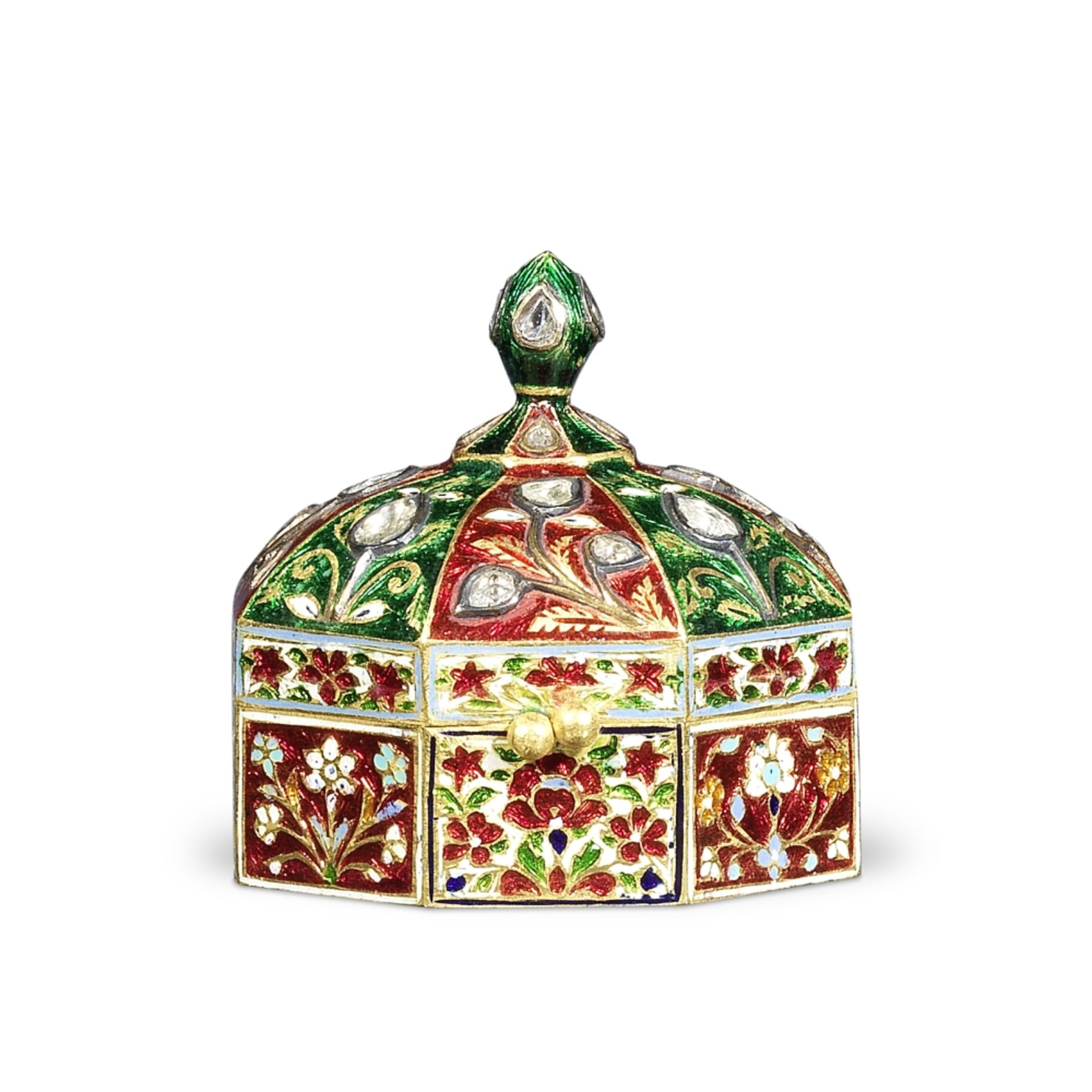 A diamond-set enamelled gold box India, 19th Century