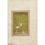 A maiden playing polo in a landscape with two female attendants on foot Deccan, late 17th/18th Ce...