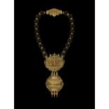 A fine and large gem-set gold rudraksha bead necklace (gowrishankaram) Tamil Nadu, 19th Century