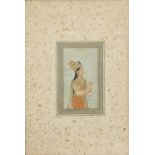 Nur Jahan Begum, wife of the Mughal Emperor Jahangir, holding a bottle and a wine cup Deccan, lat...