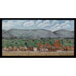 A large and impressive painting in six sections depicting an extensive royal procession with the ...