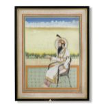 Swarup Singh, the Rajah of Jind (reg. 1834-64), seated on a terrace in a European-style chair, th...