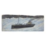 Alfred Wallis (British, 1855-1942) Fishing Boat with Black Sky 18.4 x 46.7 cm. (7 1/4 x 18 3/8 in.)
