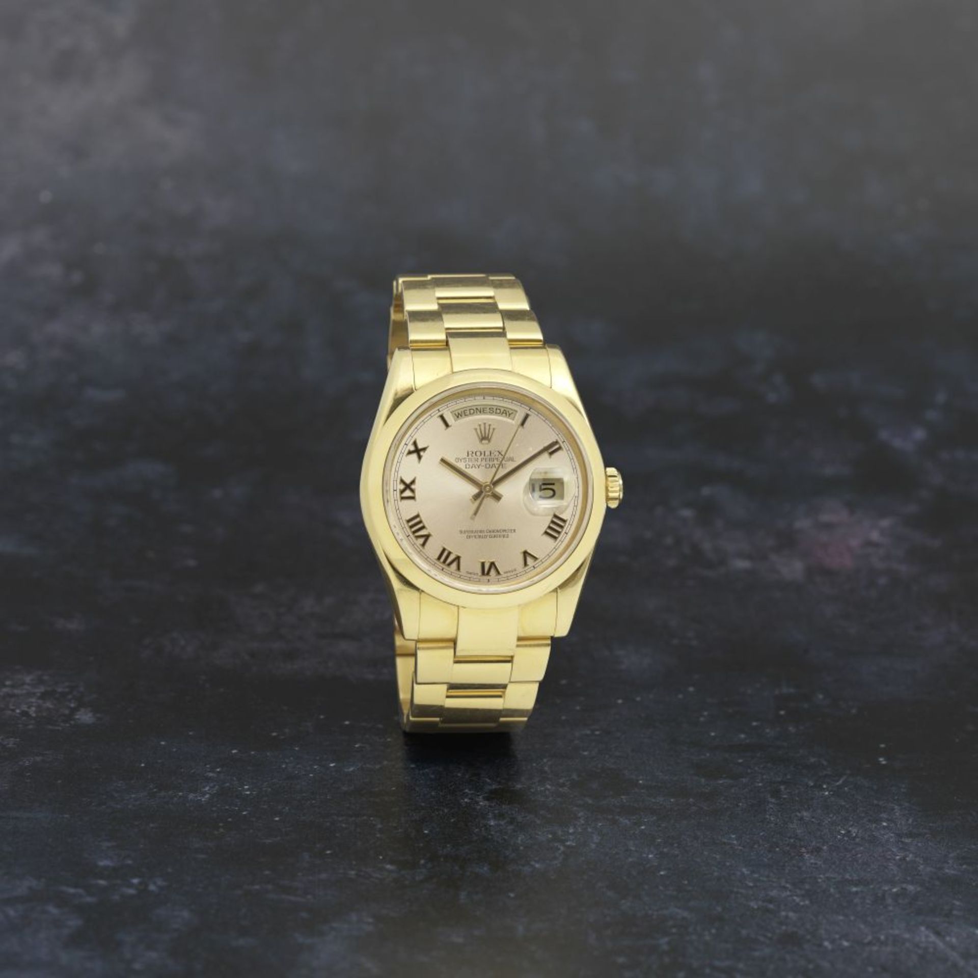 Rolex. A fine 18K gold automatic calendar bracelet watch Day-Date, Ref: 118208, Purchased 5th Ma...