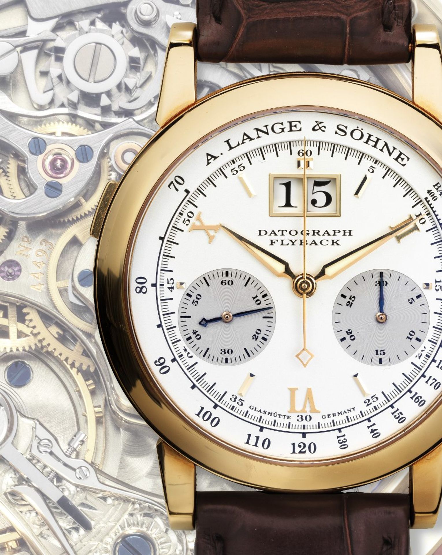 A. Lange & S&#246;hne. A fine 18K gold manual wind calendar chronograph wristwatch Datograph Fly... - Bild 5 aus 5