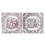 Two rare Liverpool delftware woodblock-printed tiles, circa 1756-57