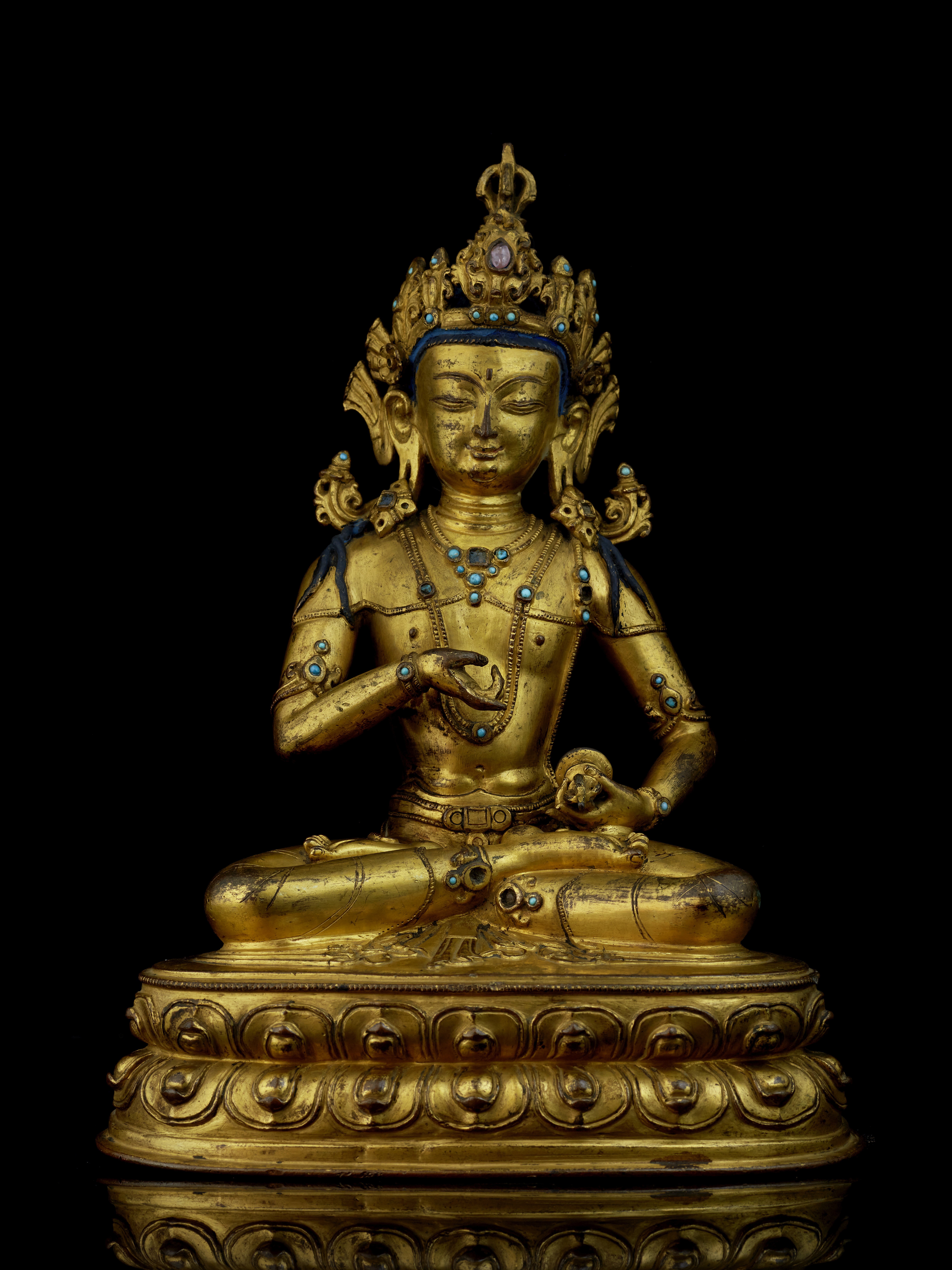 STATUE DE VAJRASATTVA EN ALLIAGE DE CUIVRE DOR&#201; TIBET, XVE SI&#200;CLE