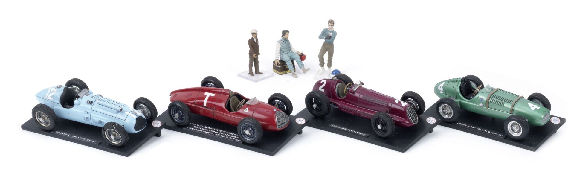 Four small scale models of 1940-1950 Grand Prix cars, ((7))