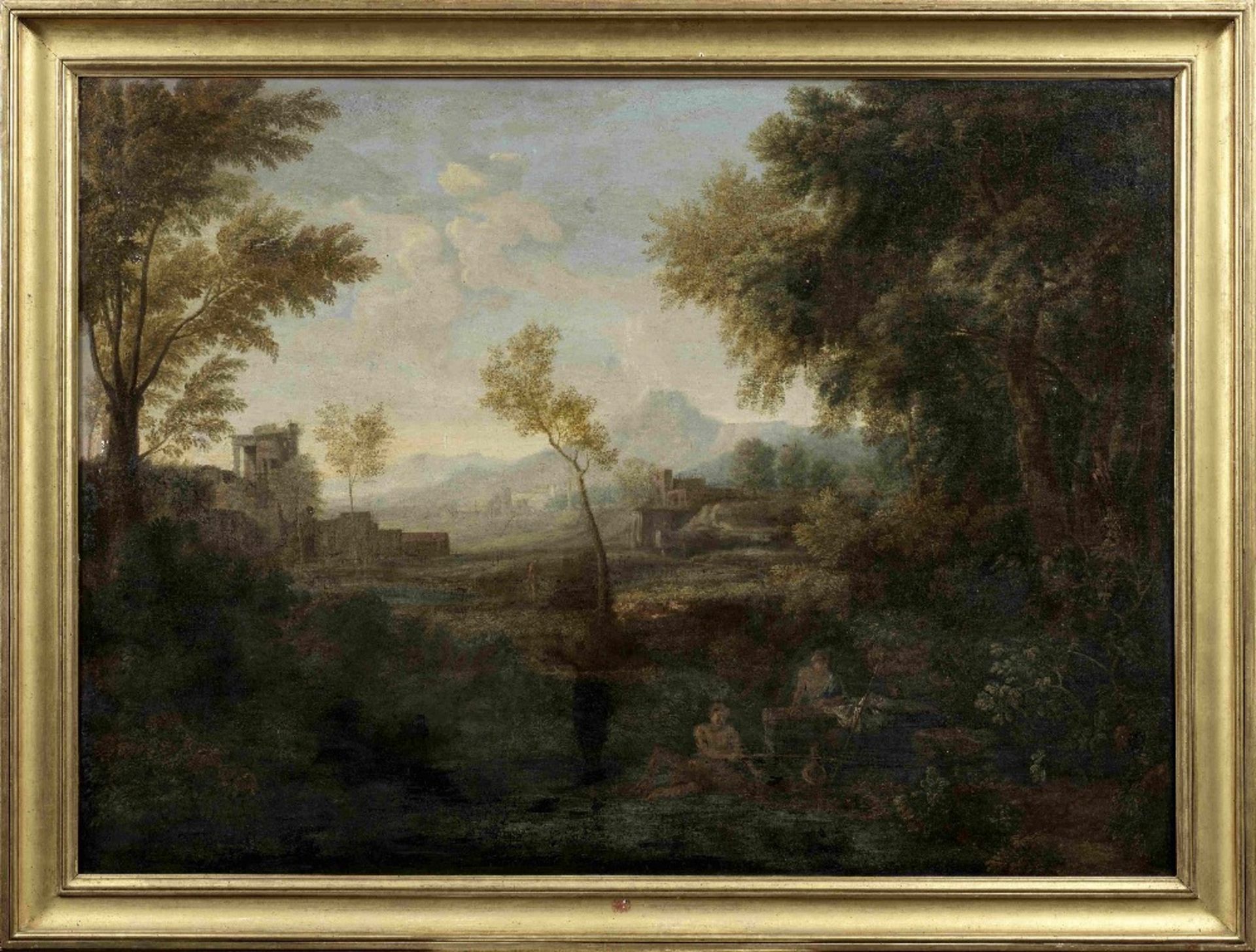 Gaspard Dughet, called Gaspard Poussin (Rome 1615-1675) An extensive classical landscape with fis... - Image 2 of 3