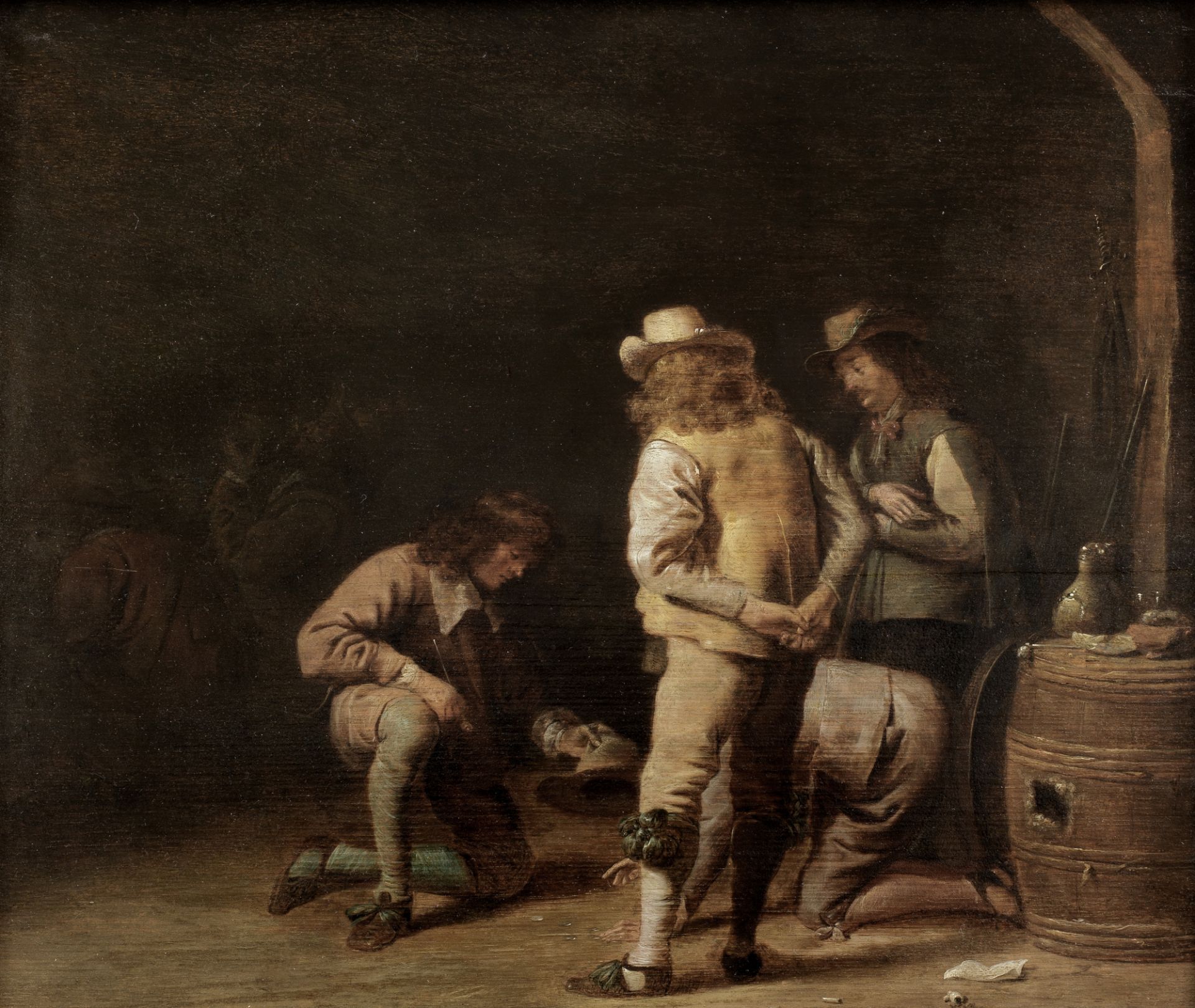 Attributed to Jan Olis (Gorinchem circa 1610-1676 Heusden) Soldiers playing a game and smoking in...