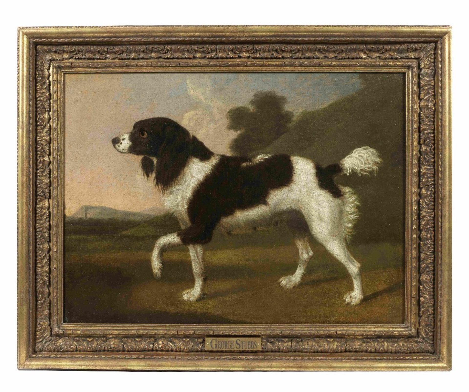 George Stubbs ARA (Liverpool 1724-1806 London) A black and white spaniel pointing to the left, in... - Image 2 of 2