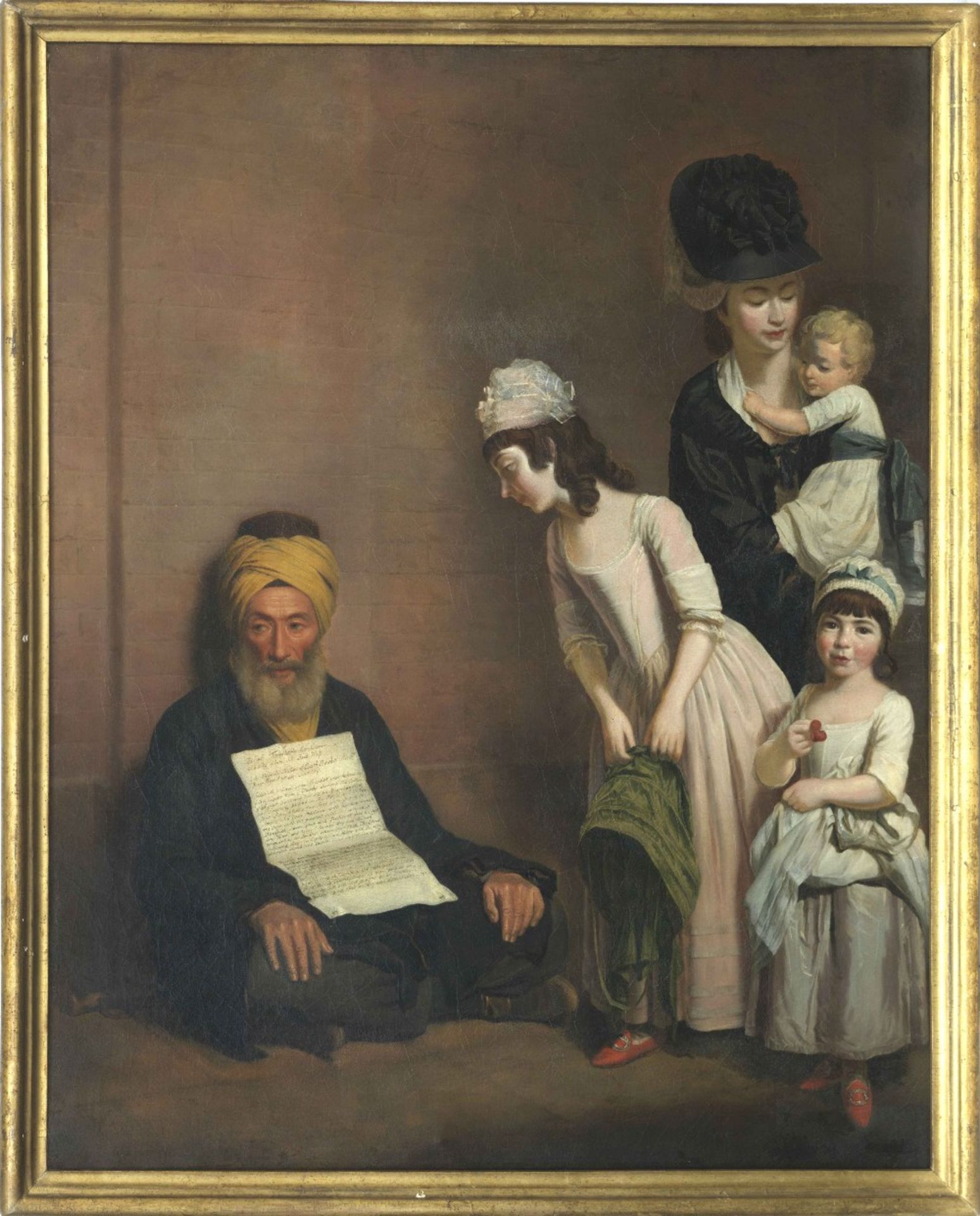 Attributed to Henry Walton (Dickleburgh 1746-1813 London) A family with a blind Turkish beggar - Image 2 of 3