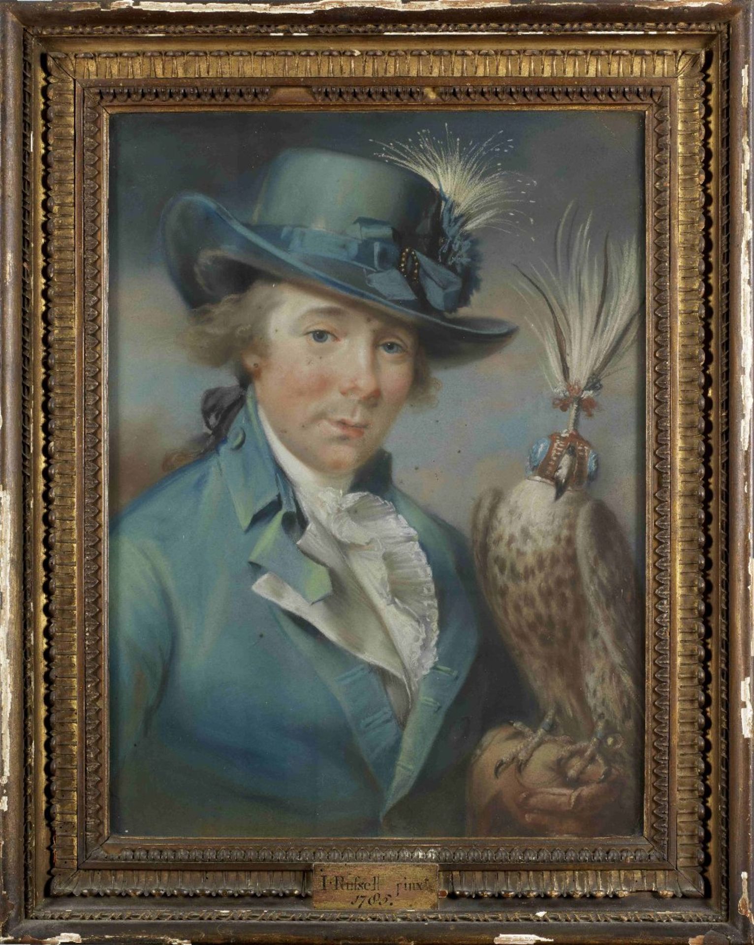 John Russell (Guildford 1745-1806 Hull) Portrait of Colonel Thornton with a hawk - Image 2 of 3