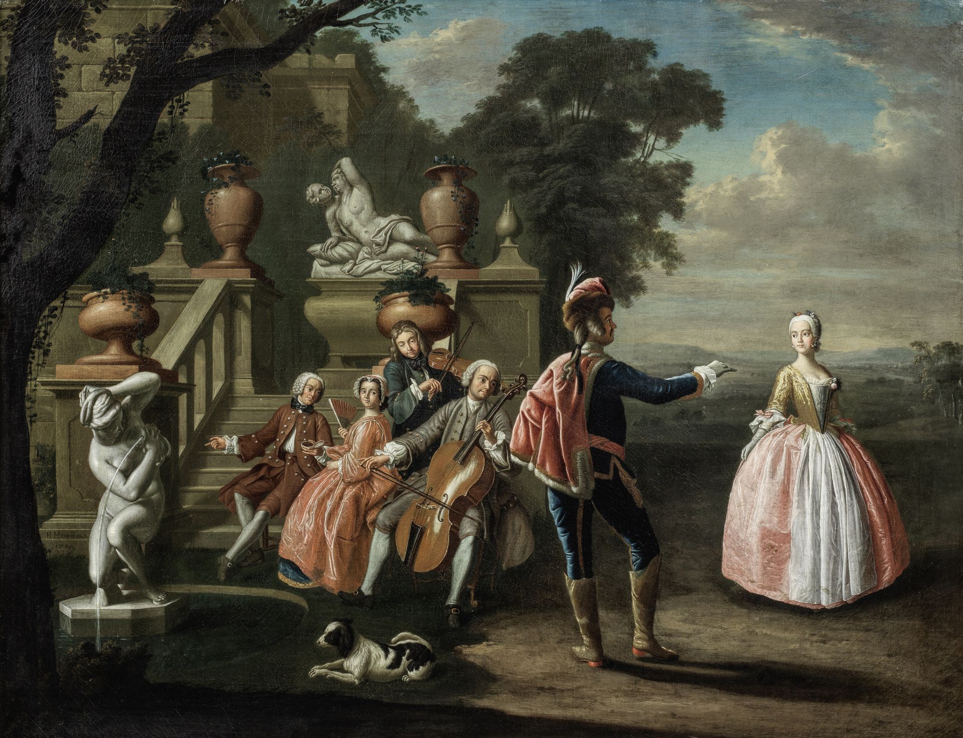 Pieter Jacob Horemans (Antwerp 1700-1776 Munich) Elegant figures dining in a landscape; The Music...