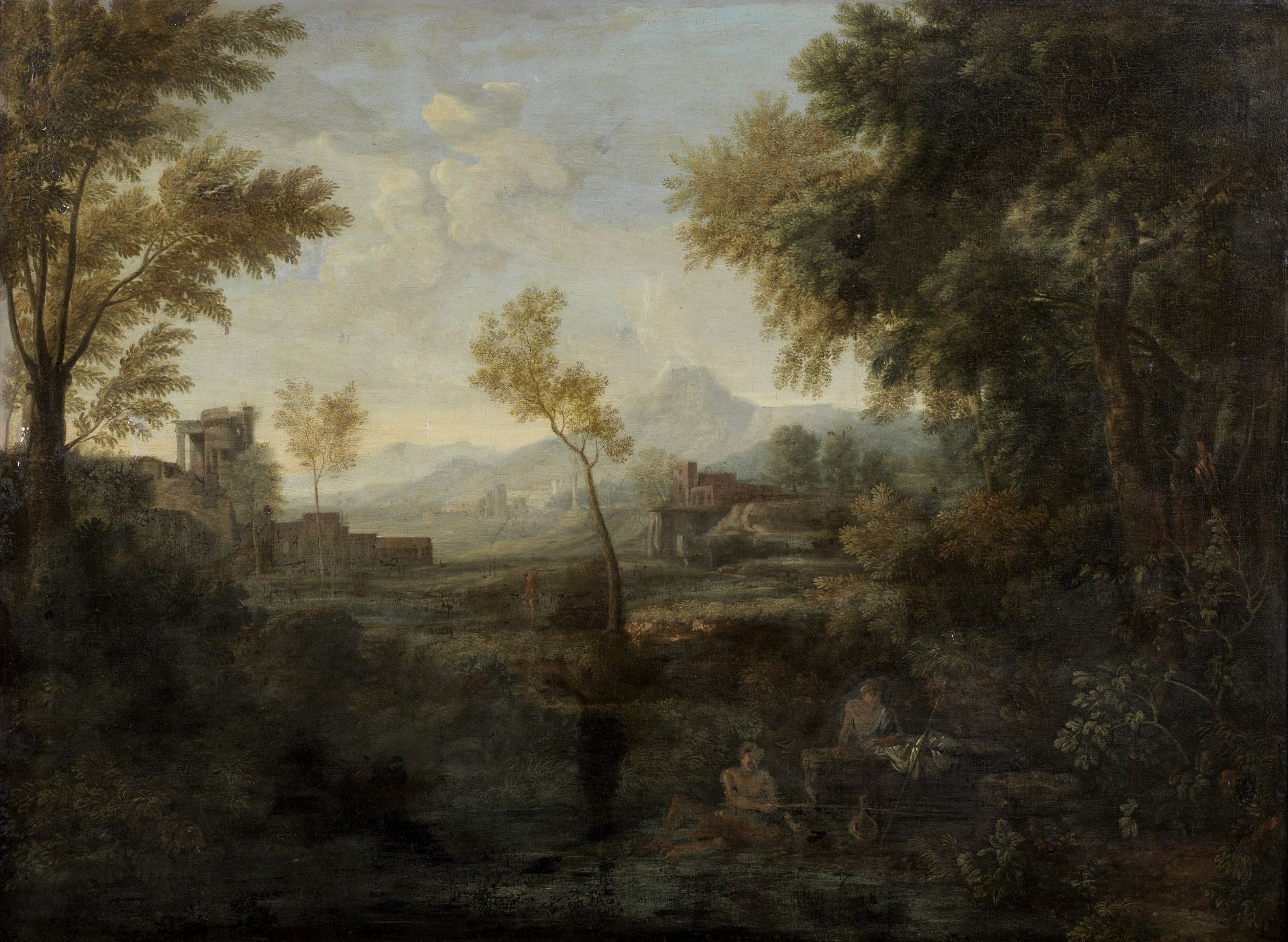 Gaspard Dughet, called Gaspard Poussin (Rome 1615-1675) An extensive classical landscape with fis...