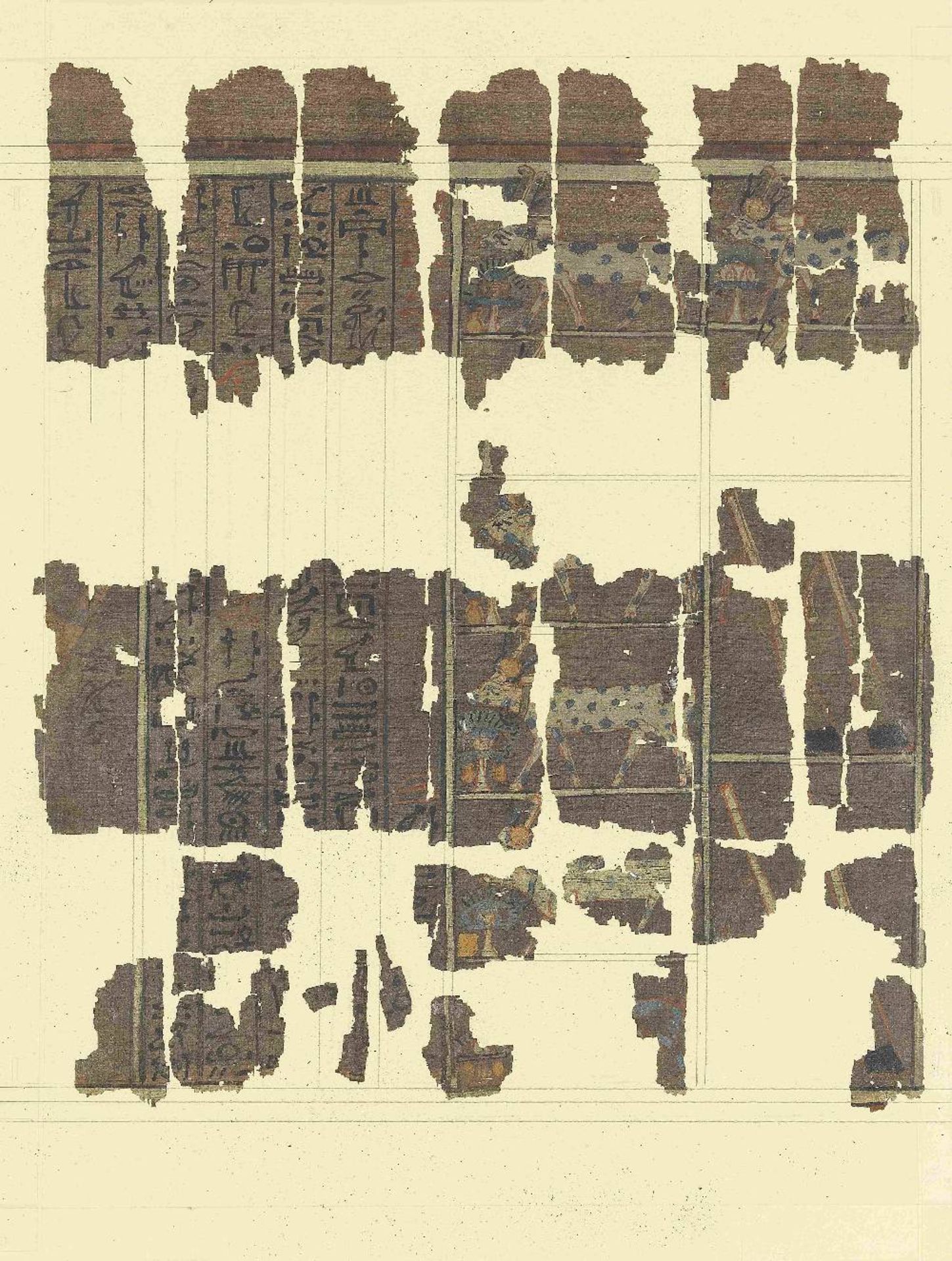 Fifteen frames containing fragments of ink inscribed papyri with remains of polychrome vignettes ... - Image 11 of 40