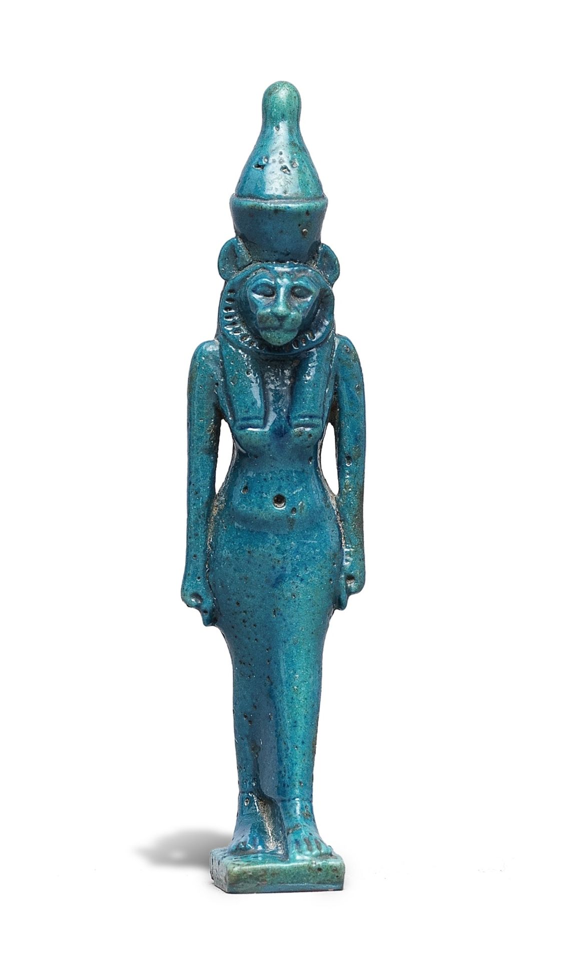 A large Egyptian deep blue glazed faience amulet of Mut - Image 2 of 4