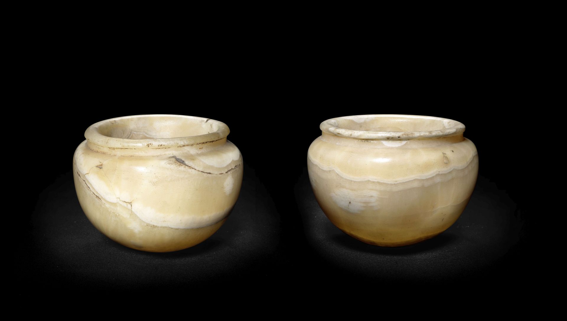 Two similar Romano-Egyptian banded alabaster deep bowls 2