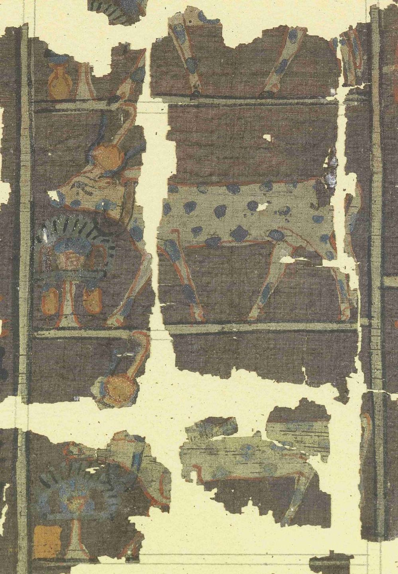 Fifteen frames containing fragments of ink inscribed papyri with remains of polychrome vignettes ... - Image 37 of 40