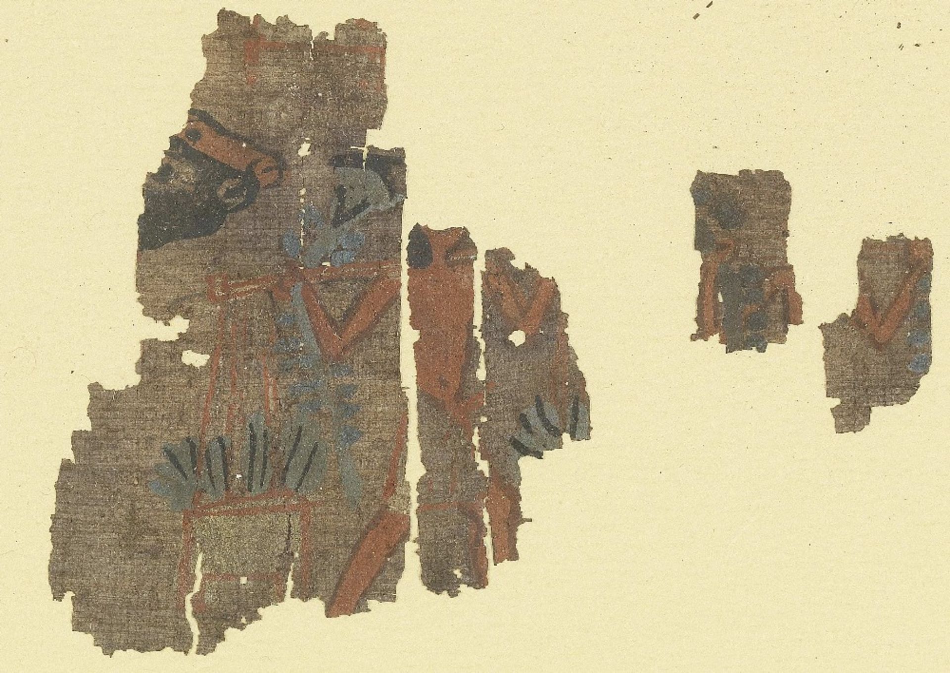 Fifteen frames containing fragments of ink inscribed papyri with remains of polychrome vignettes ... - Image 4 of 40