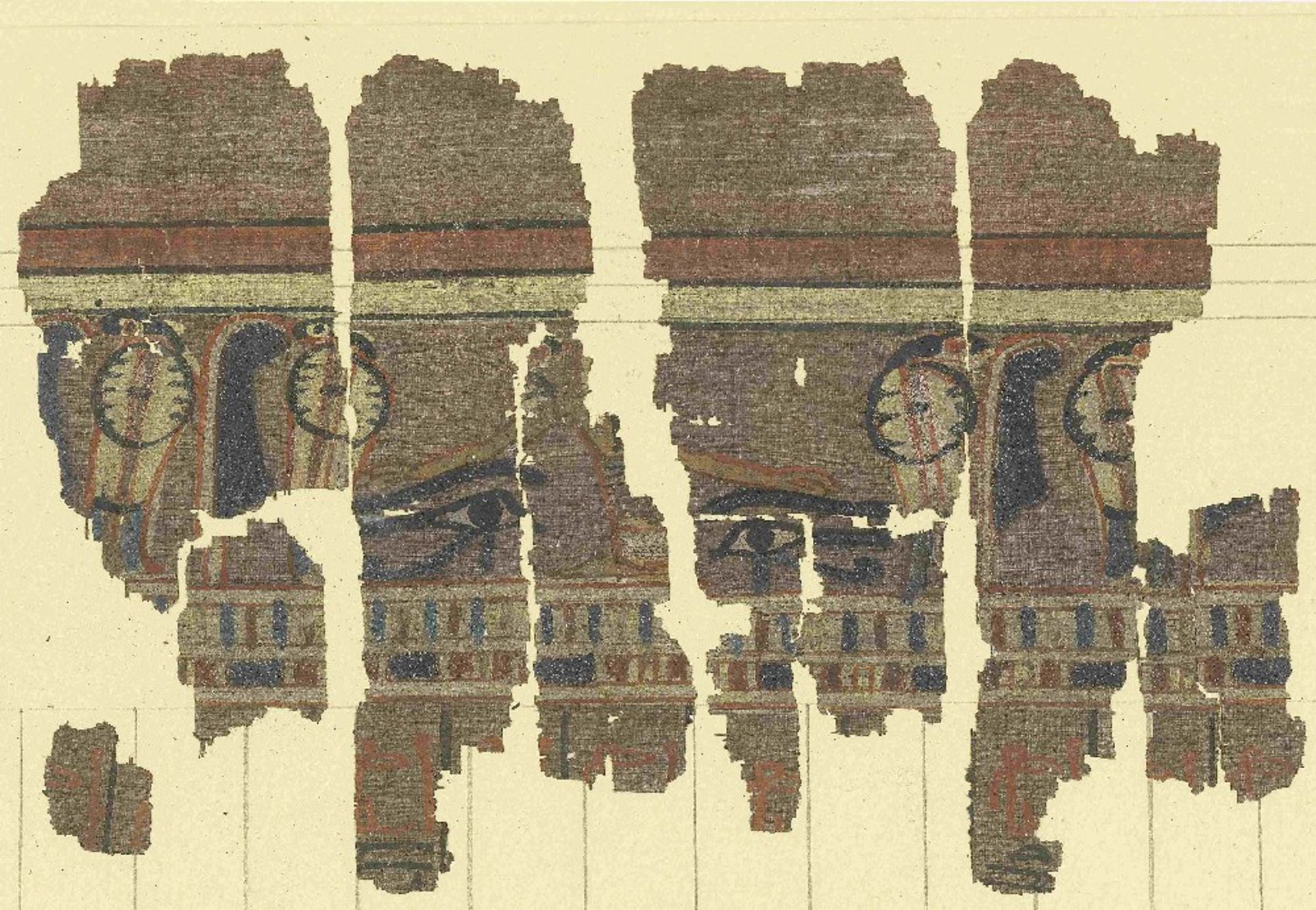 Fifteen frames containing fragments of ink inscribed papyri with remains of polychrome vignettes ... - Image 32 of 40
