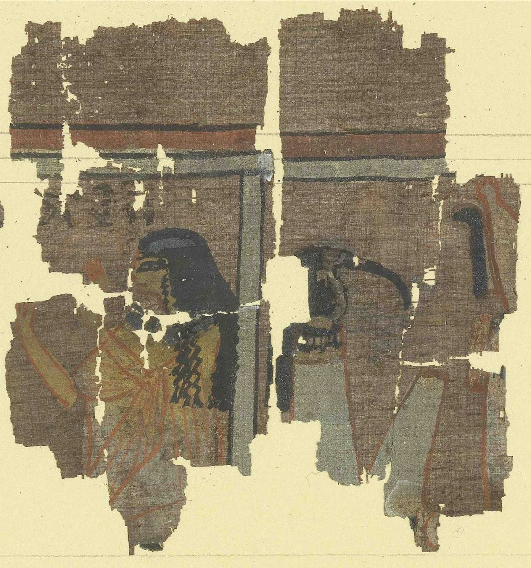Fifteen frames containing fragments of ink inscribed papyri with remains of polychrome vignettes ... - Image 27 of 40
