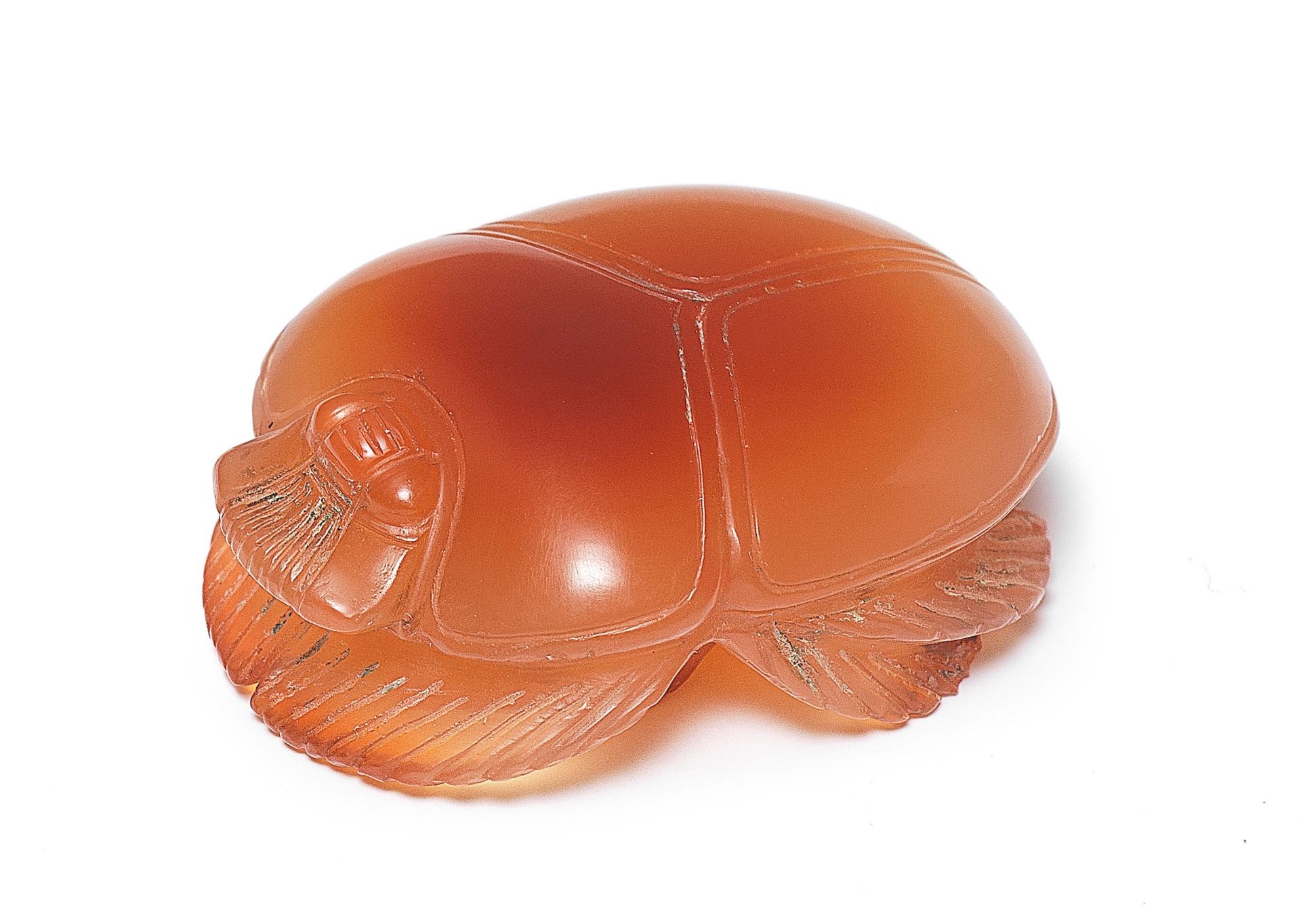 A large Egyptian carnelian funerary scarab