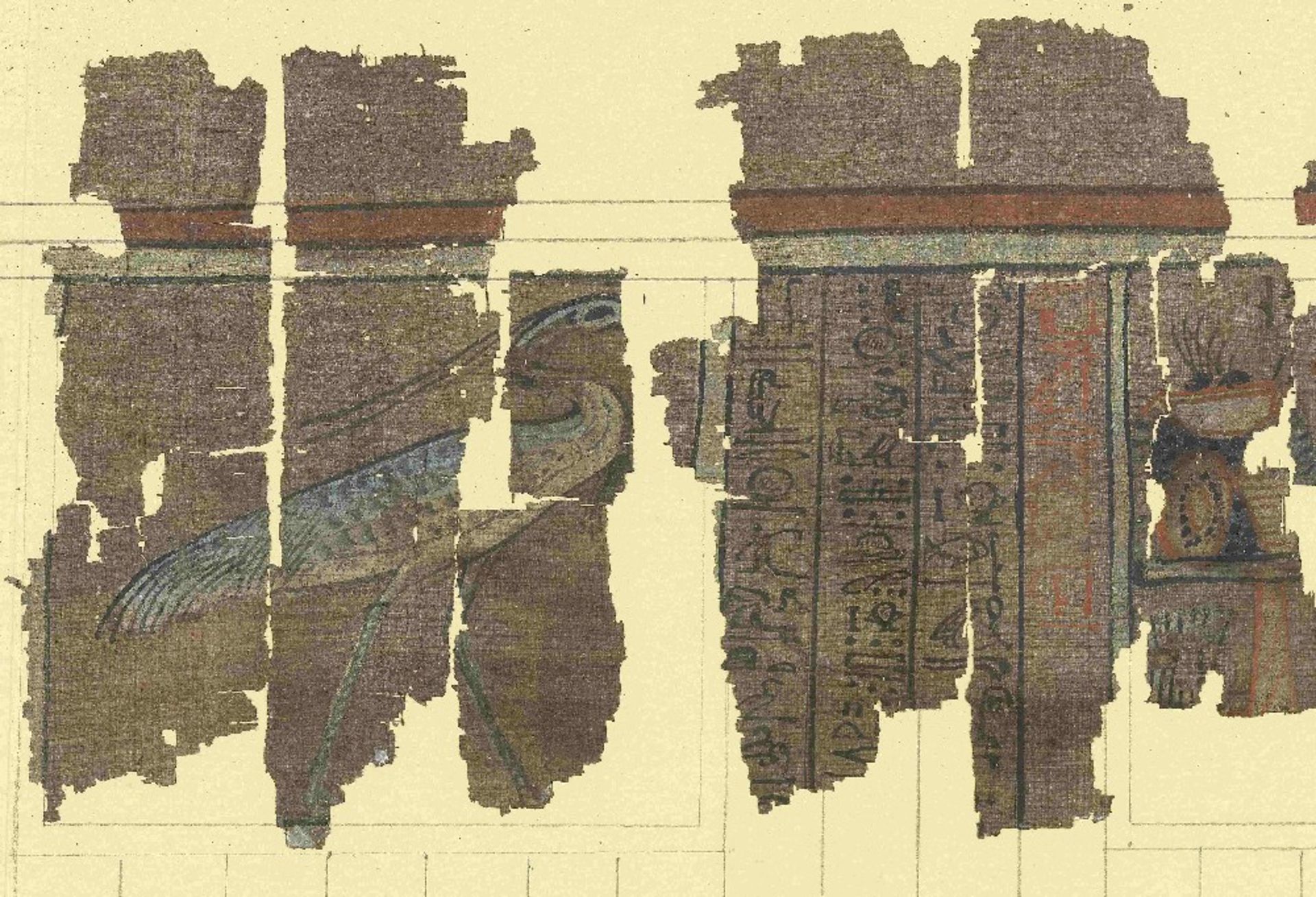 Fifteen frames containing fragments of ink inscribed papyri with remains of polychrome vignettes ... - Image 26 of 40