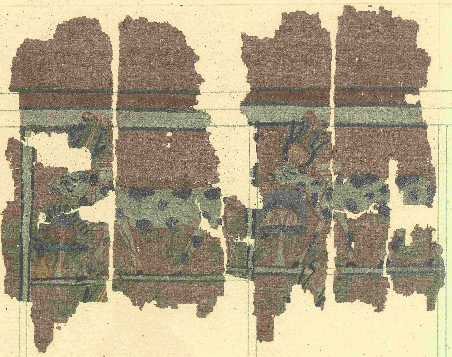 Fifteen frames containing fragments of ink inscribed papyri with remains of polychrome vignettes ... - Image 36 of 40