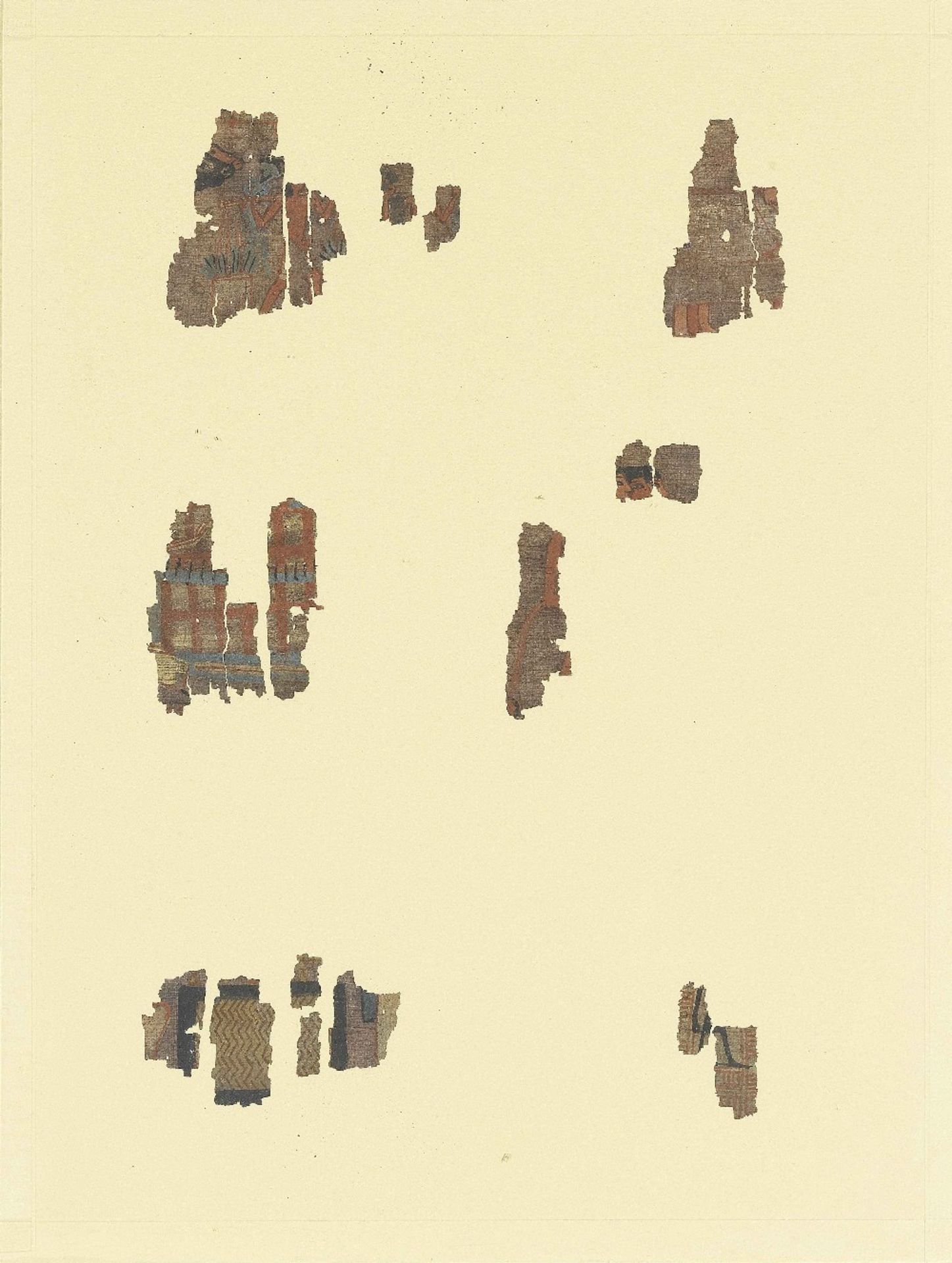 Fifteen frames containing fragments of ink inscribed papyri with remains of polychrome vignettes ... - Image 15 of 40