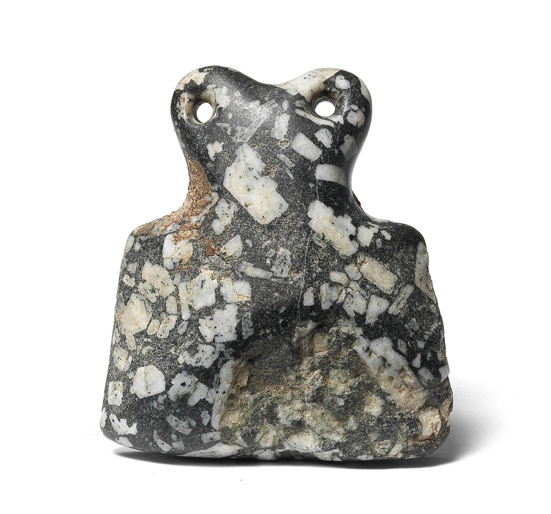 A Western Asiatic mottled stone spectacle idol