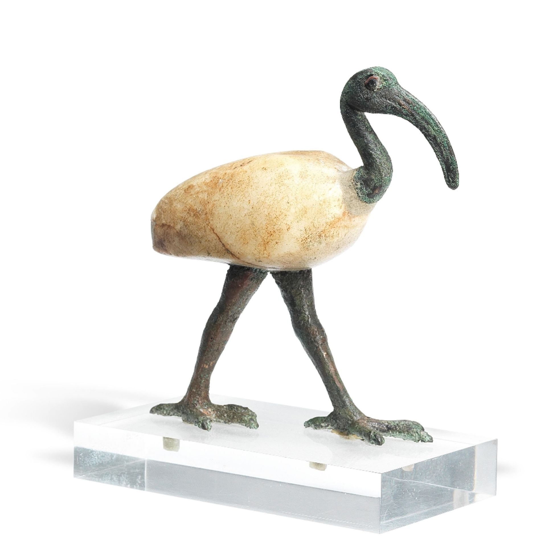 An Egyptian bronze and alabaster striding ibis - Image 2 of 2