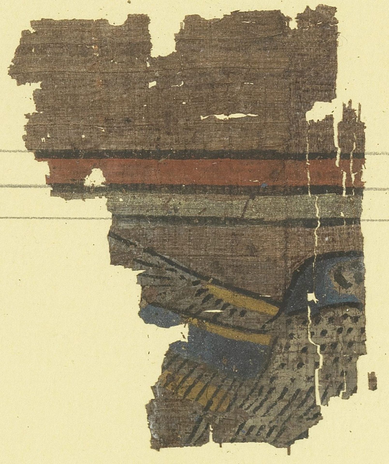 Fifteen frames containing fragments of ink inscribed papyri with remains of polychrome vignettes ... - Image 19 of 40