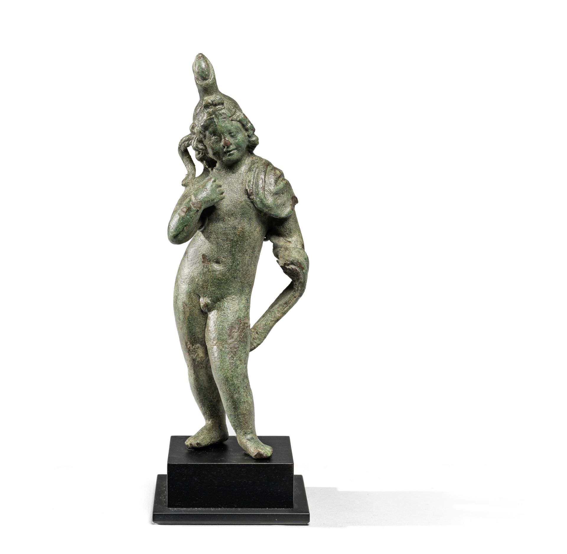 A Romano-Egyptian bronze figure of Harpocrates