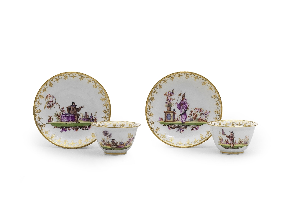 Four Meissen teabowls and saucers, circa 1722-24 - Image 2 of 2