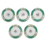 Five S&#232;vres green-ground plates (assiette &#224; palmes) from the service for the comte de C...