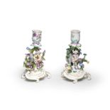 A pair of Meissen chamber candlesticks, circa 1760