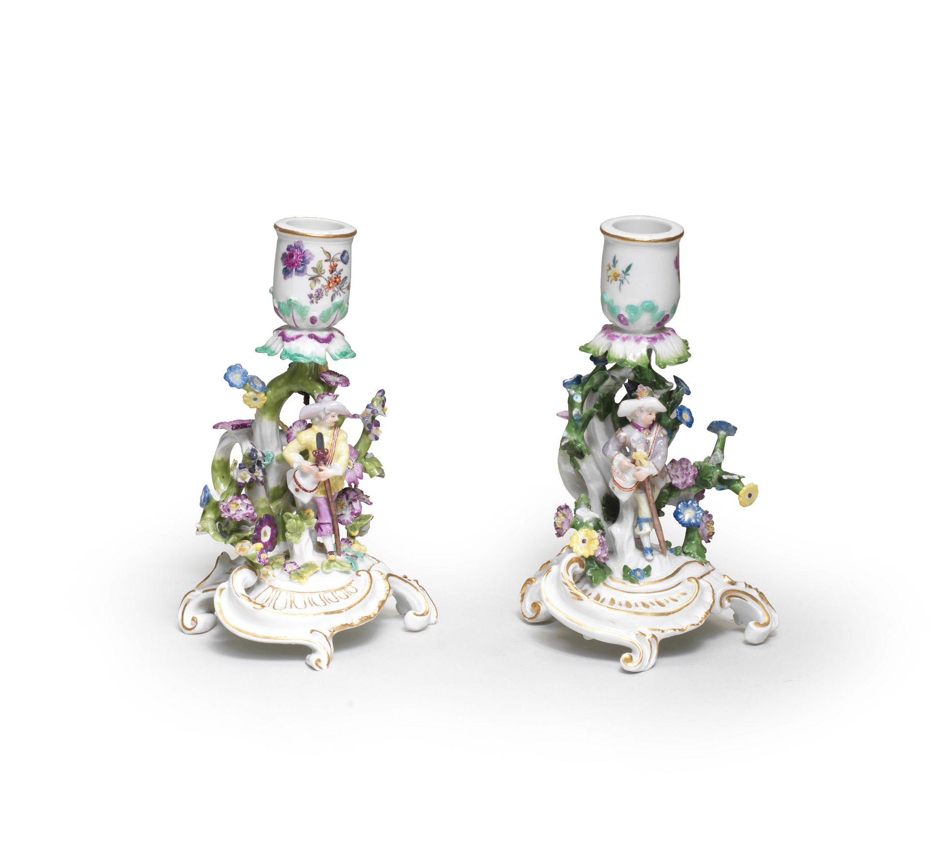 A pair of Meissen chamber candlesticks, circa 1760