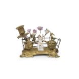 A gilt-metal and Samson porcelain ink stand, 19th century
