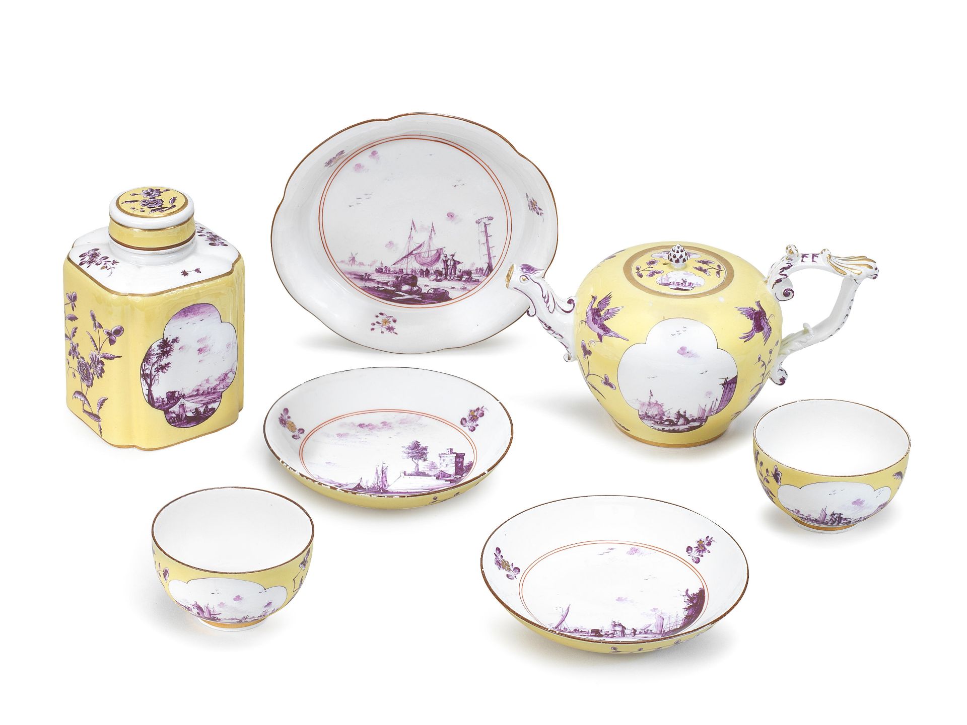 A Meissen yellow-ground part tea service, circa 1735