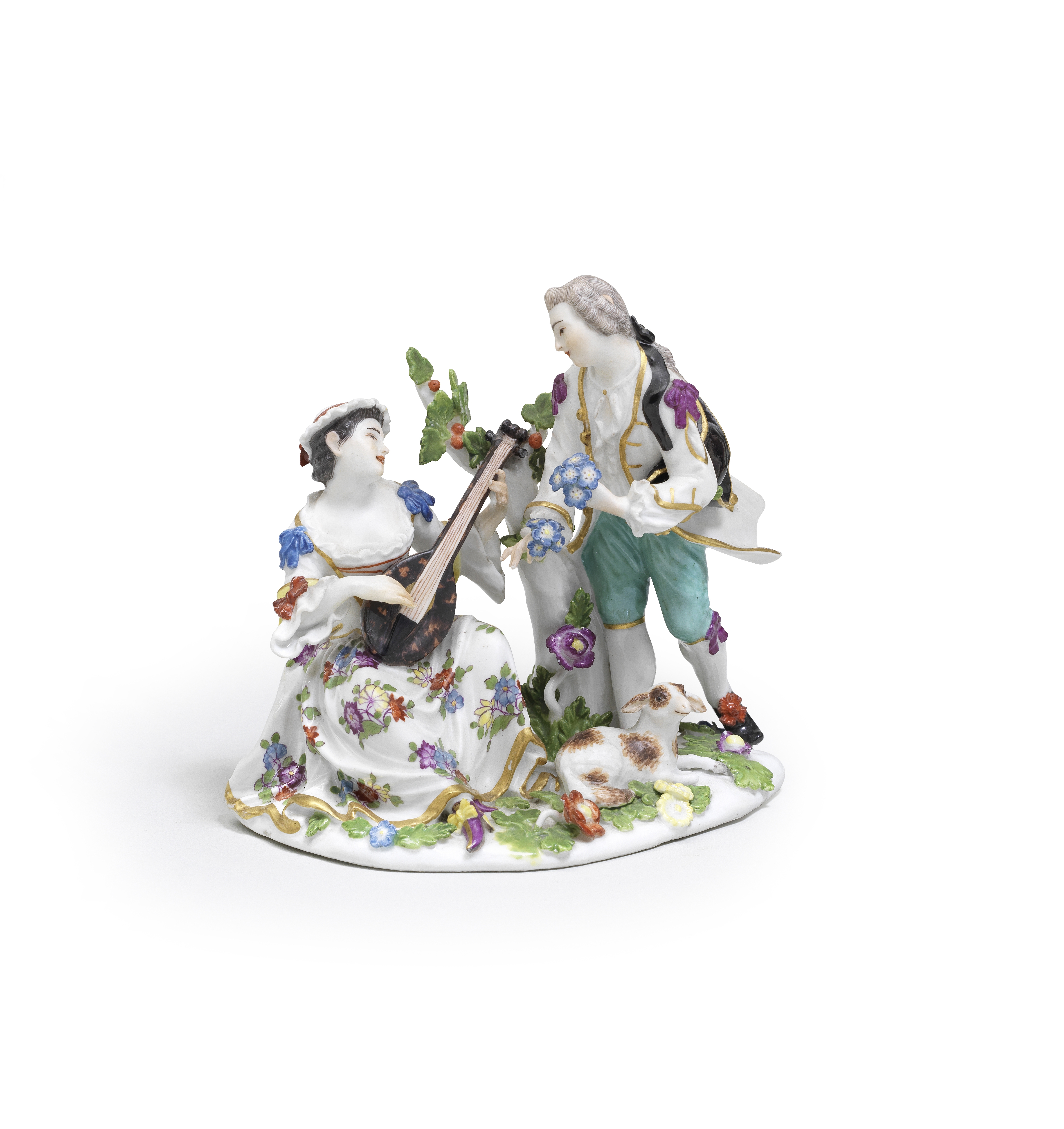 A Meissen group of a pastoral couple, circa 1745-50