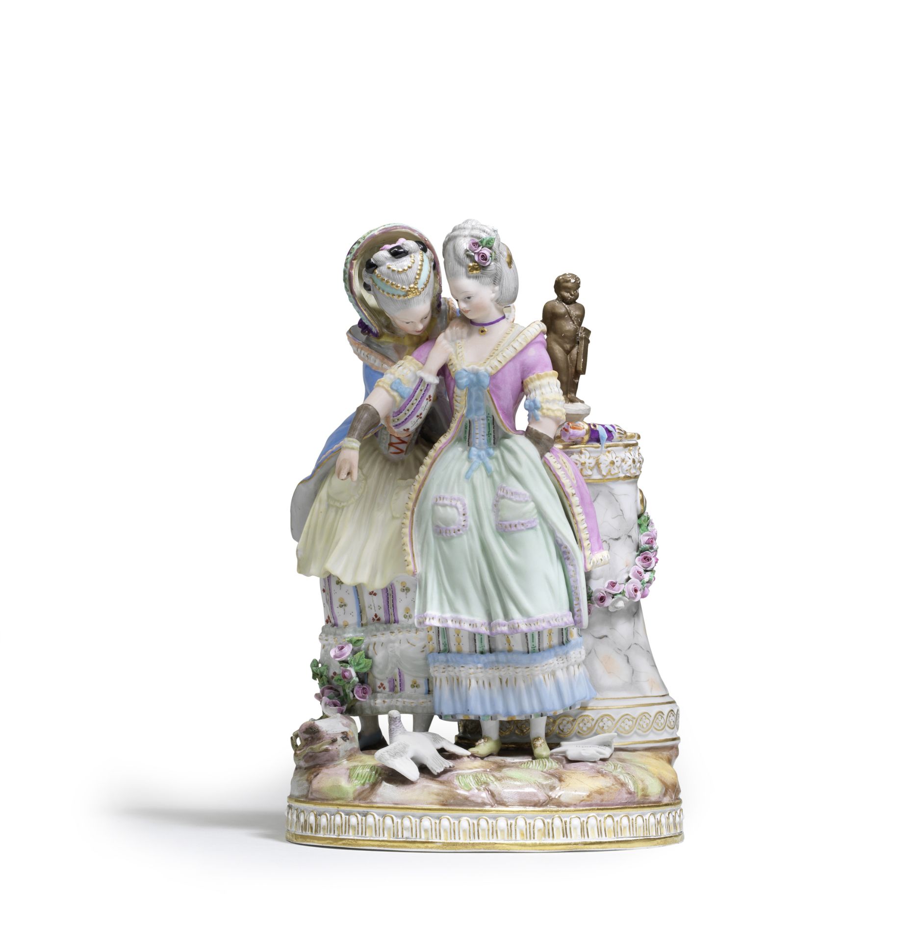 A Meissen group of two elegant ladies, known as 'The Secret' or 'The Young Bride', late 19th century